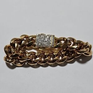 Gold Chain Bracelet with Rhinestone Clasp